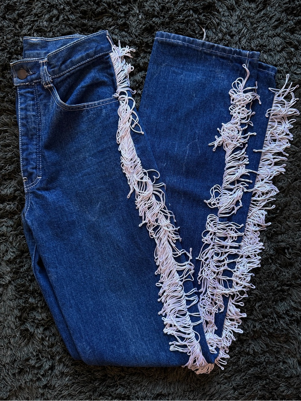 Vintage 90s Bonjour Denim Fringe Women's Jeans - Dark Blue